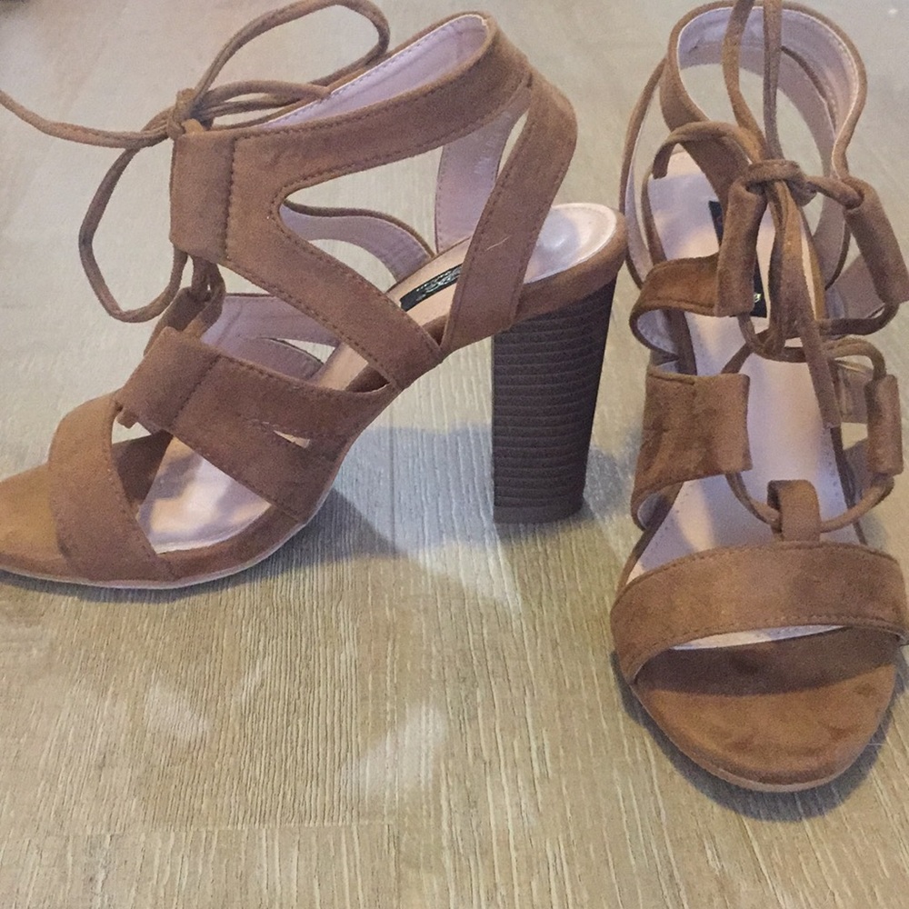 Lace up tan gladiator heeled sandals